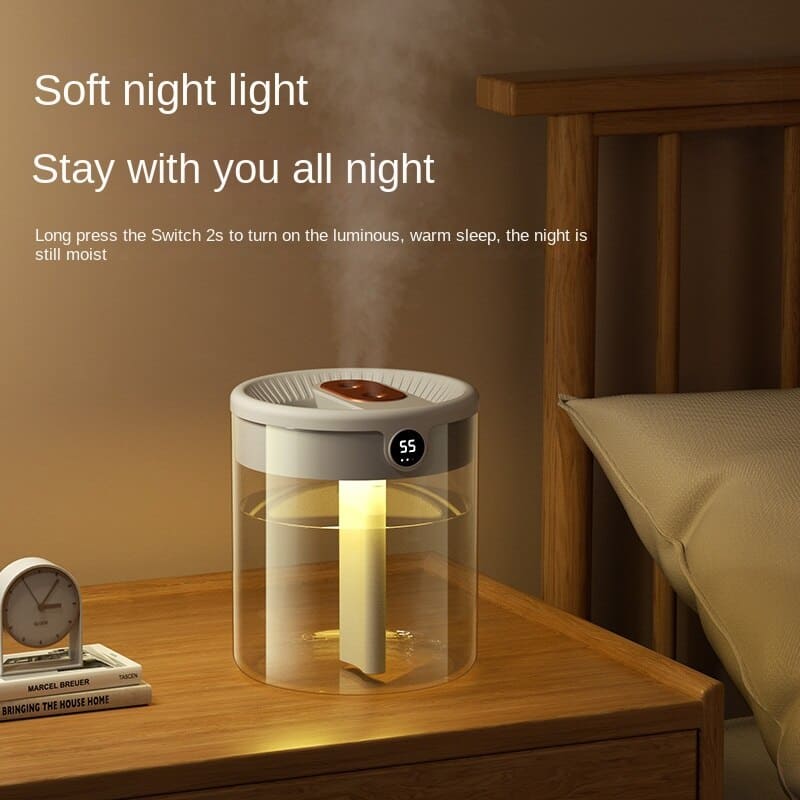 2L USB Cool Mist Humidifier with Dual Mist Outlets and Display