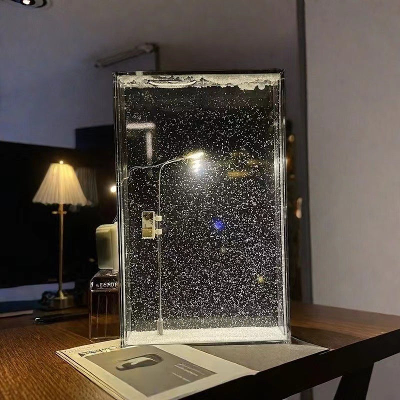 Snowy Street Lamp Night Light – Glowing Winter Scene Diorama