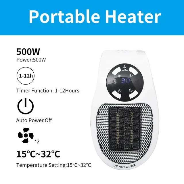 Hendrano™ Quiet Mini Space Heater with Remote and 12-Hour Timer