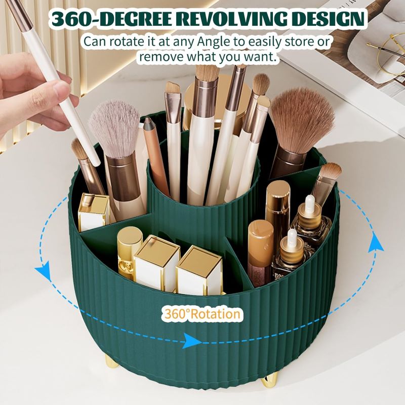 360° Rotating Makeup Organizer with 5 Compartments