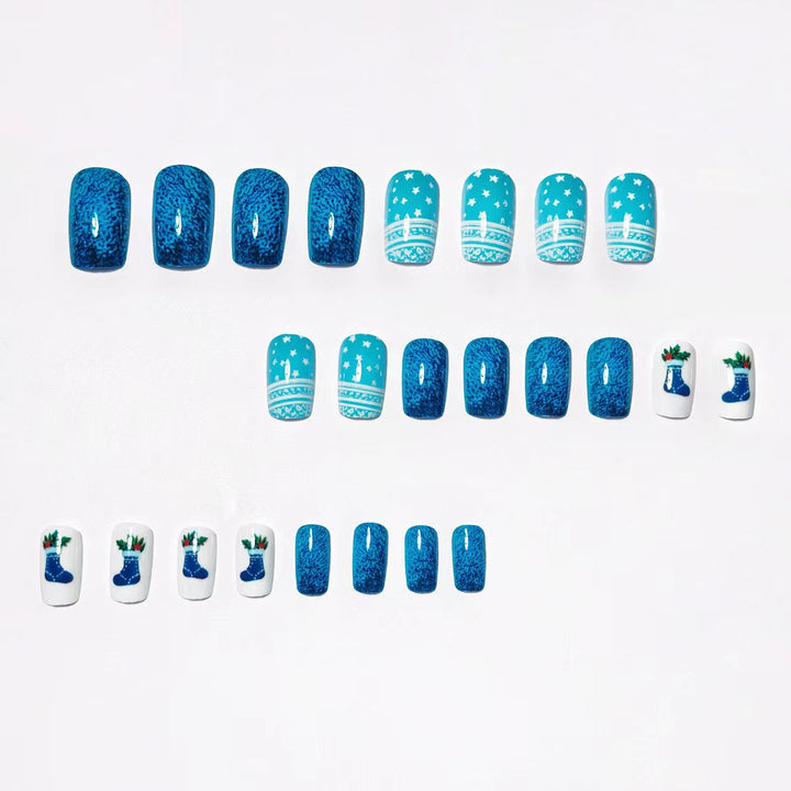 Hendrano™ Reusable Winter Press-On Nails with Snowy Blue Designs