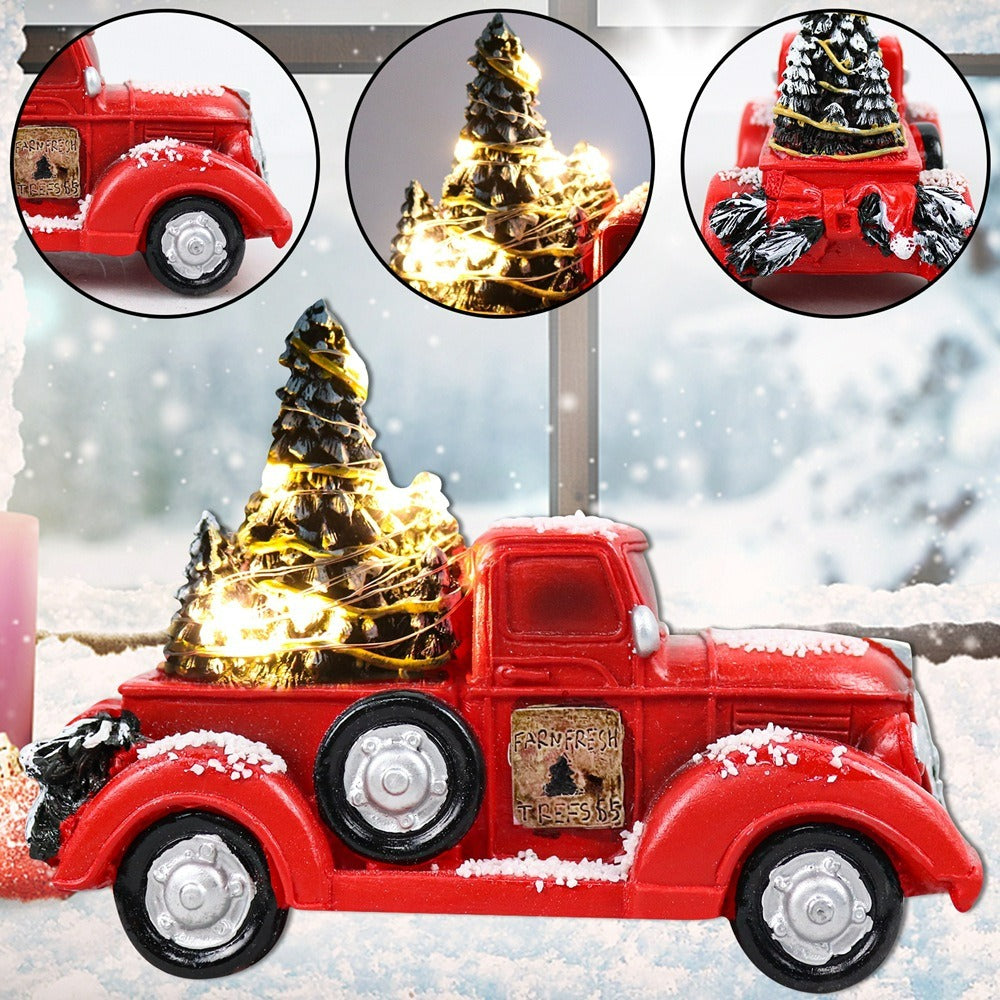 Red Farm Truck Christmas Decoration with Lighted Trees