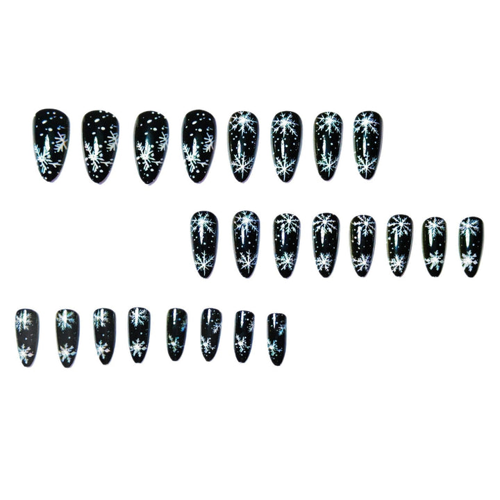 Winter Snowflake Nail Art Design on a Glossy Black Base