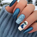 Hendrano™ Reusable Winter Press-On Nails with Snowy Blue Designs