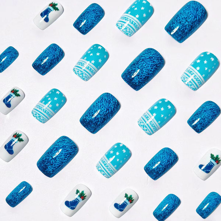 Hendrano™ Reusable Winter Press-On Nails with Snowy Blue Designs