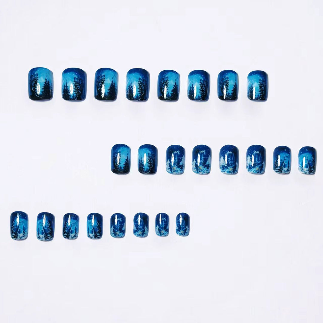 Artistic Winter Landscape Press-On Nails in Slate Gray
