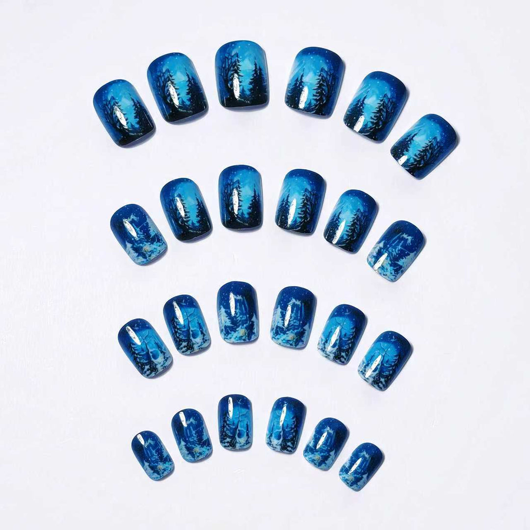 Artistic Winter Landscape Press-On Nails in Slate Gray
