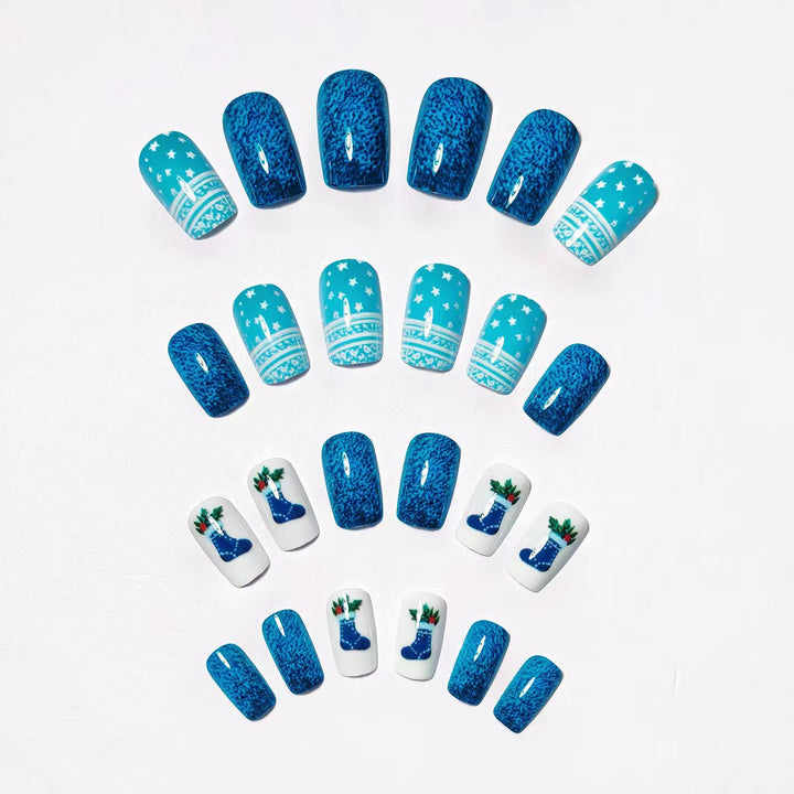 Hendrano™ Reusable Winter Press-On Nails with Snowy Blue Designs