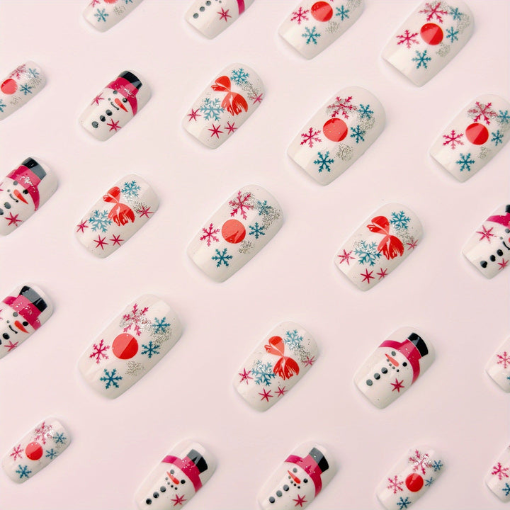 Hendrano™ Winter Press-On Nails with Snowman and Snowflake Designs