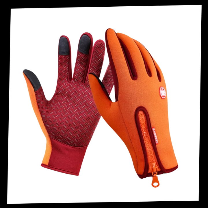 Windproof Thermal Gloves with Zipper, Grip Palm and Touchscreen