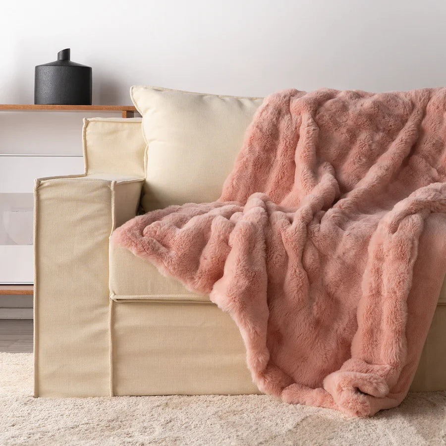 Dual-Layer Faux Fur Throw Blanket with Cloud-Soft Plush