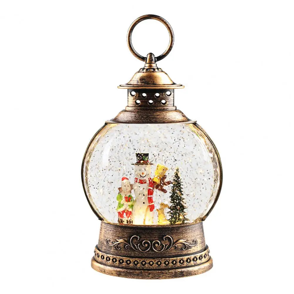 Lunavera Christmas Snow Globe Lantern | Music Box with LED Light &amp; Glitter | Vintage Gold Design | USB &amp; Battery Operated | 21–26 cm