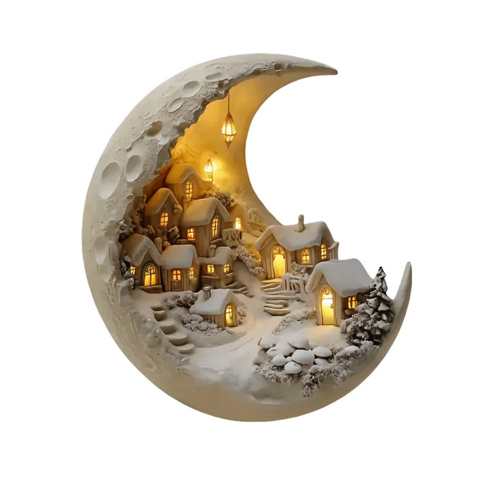 Hendrano™ Crescent Moon Winter Village Night Light in Clear Acrylic