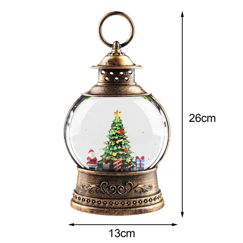 Lunavera Christmas Snow Globe Lantern | Music Box with LED Light &amp; Glitter | Vintage Gold Design | USB &amp; Battery Operated | 21–26 cm