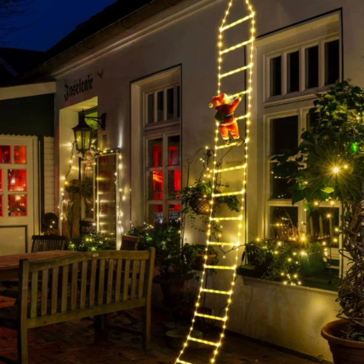 Climbing Santa on LED Ladder with 8 Modes and USB Power