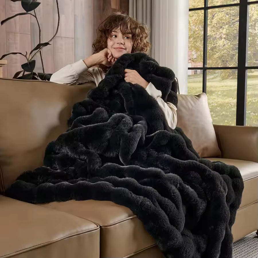 Ultra-Soft Faux Fur Throw Blanket with Silky Plush Feel