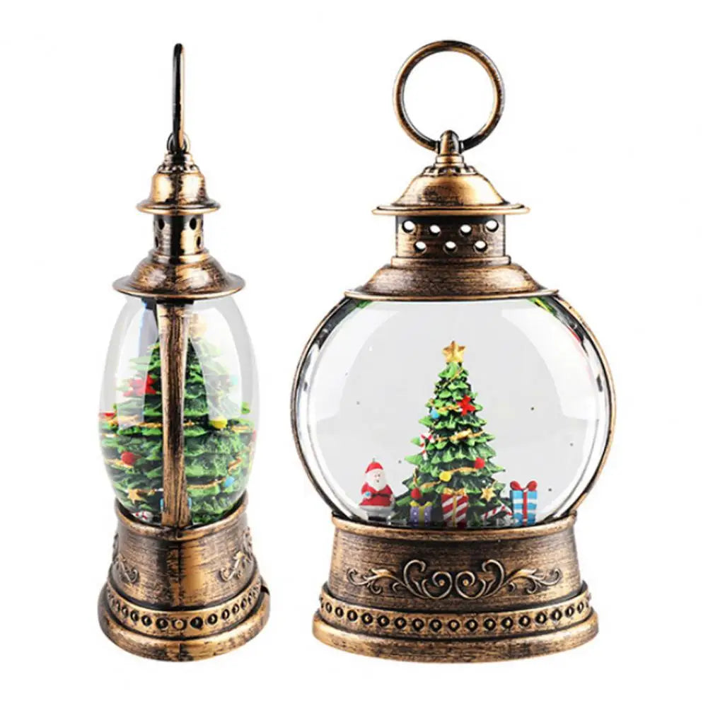 Lunavera Christmas Snow Globe Lantern | Music Box with LED Light &amp; Glitter | Vintage Gold Design | USB &amp; Battery Operated | 21–26 cm