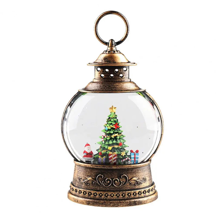 Lunavera Christmas Snow Globe Lantern | Music Box with LED Light &amp; Glitter | Vintage Gold Design | USB &amp; Battery Operated | 21–26 cm