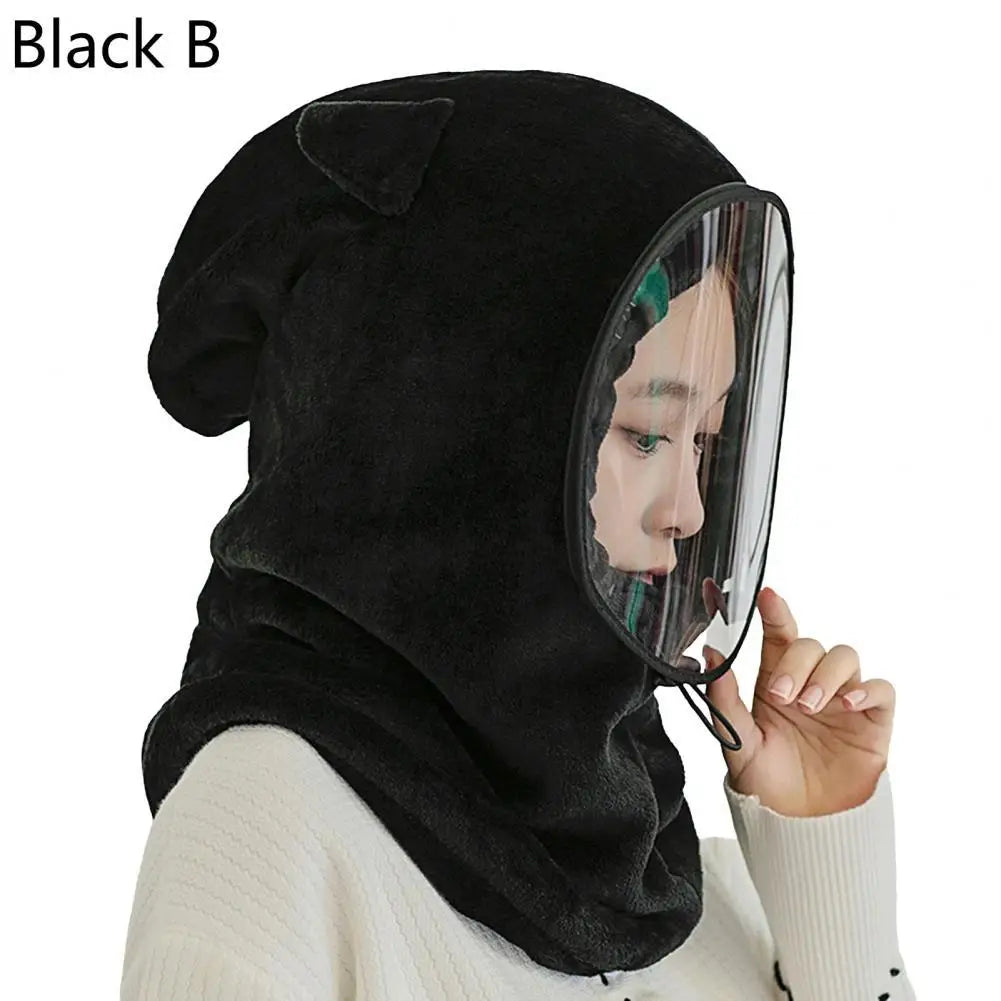 Plush Full Face Winter Hat with Built-In Neck Gaiter