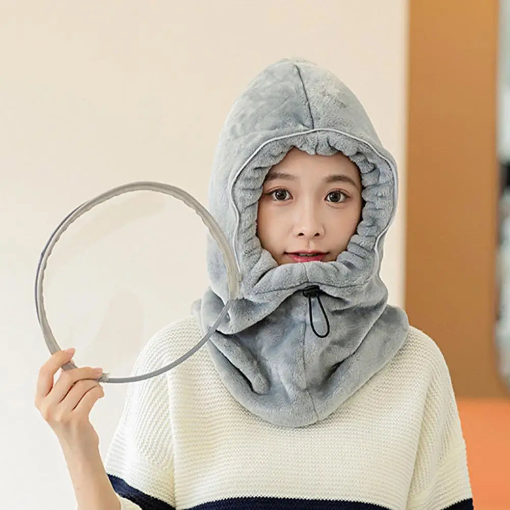 Plush Full Face Winter Hat with Built-In Neck Gaiter
