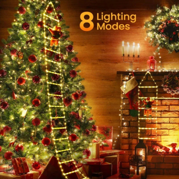 Climbing Santa on LED Ladder with 8 Modes and USB Power
