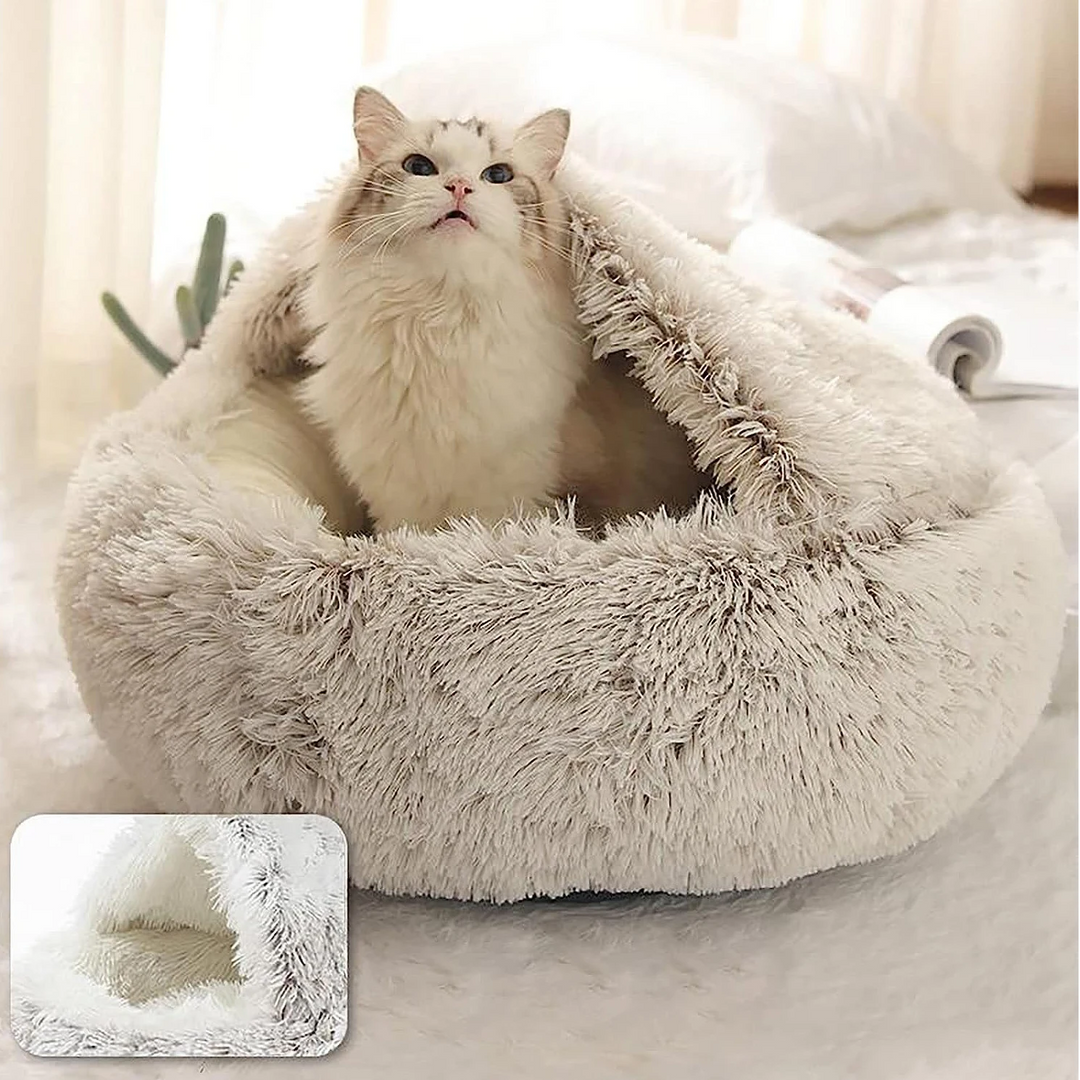 Calming Cave Dog Bed with Cozy Covered Nest Design