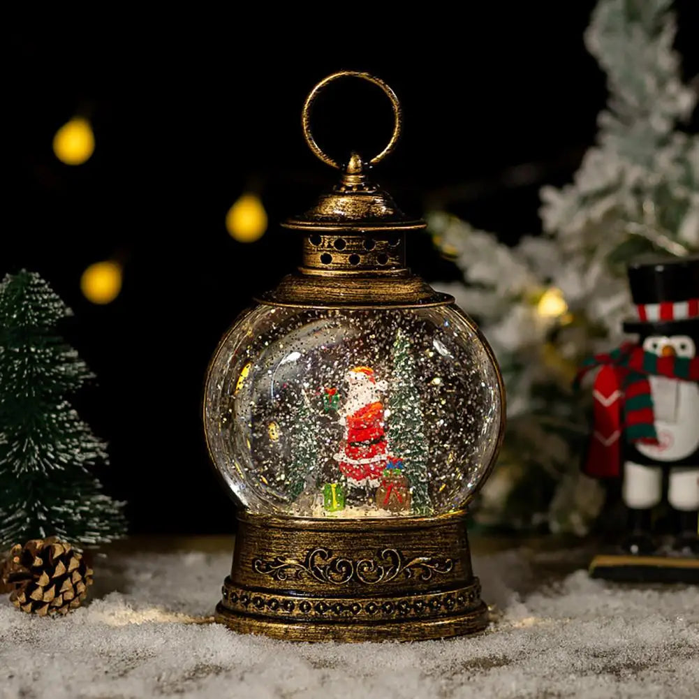 Lunavera Christmas Snow Globe Lantern | Music Box with LED Light &amp; Glitter | Vintage Gold Design | USB &amp; Battery Operated | 21–26 cm