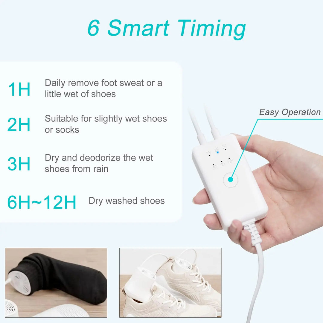 Electric Shoe Dryer with Warm Air and 6 Timer Settings