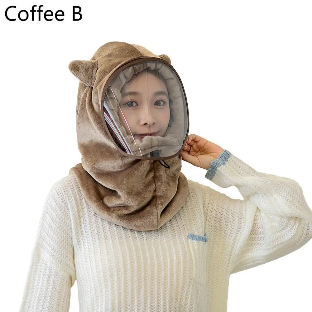 Plush Full Face Winter Hat with Built-In Neck Gaiter