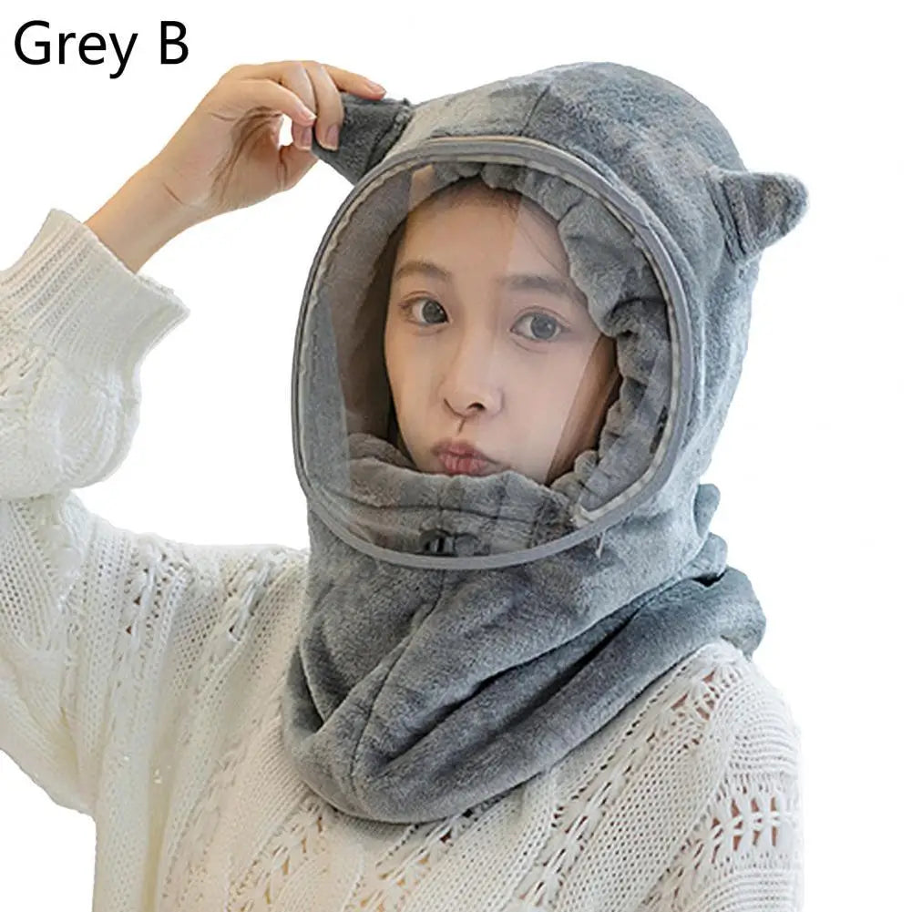 Plush Full Face Winter Hat with Built-In Neck Gaiter