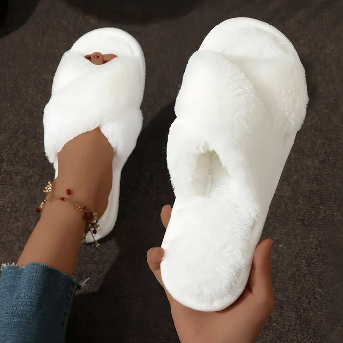 Hendrano™ Women's Crossband Fuzzy Slippers with Non-Slip Sole