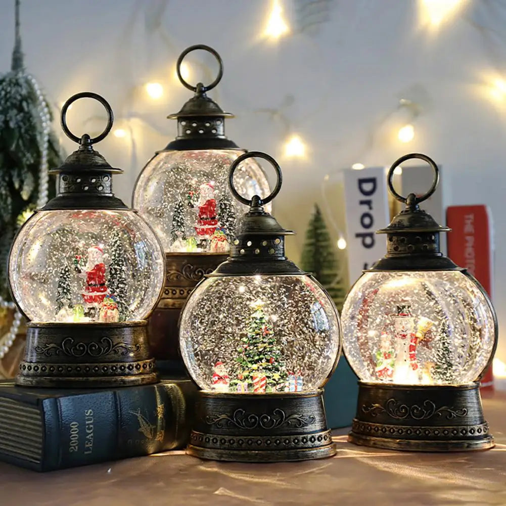Lunavera Christmas Snow Globe Lantern | Music Box with LED Light &amp; Glitter | Vintage Gold Design | USB &amp; Battery Operated | 21–26 cm