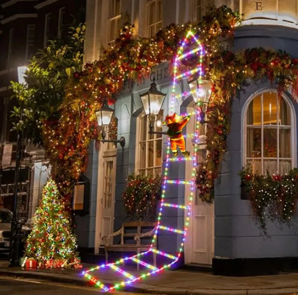 Climbing Santa on LED Ladder with 8 Modes and USB Power