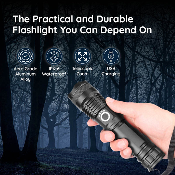 Hendrano™ Rechargeable LED Flashlight with Zoom, Waterproof Aluminum Body