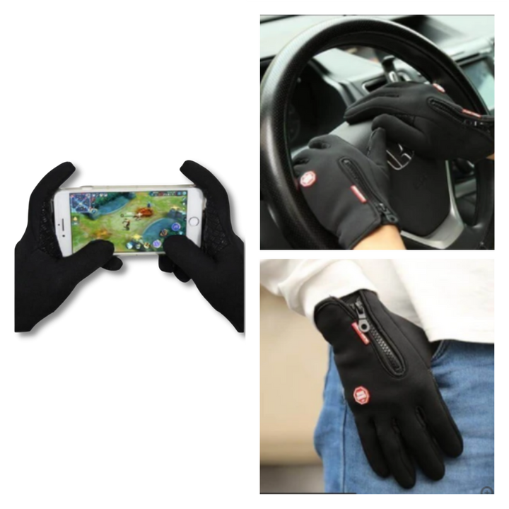 Windproof Thermal Gloves with Zipper, Grip Palm and Touchscreen