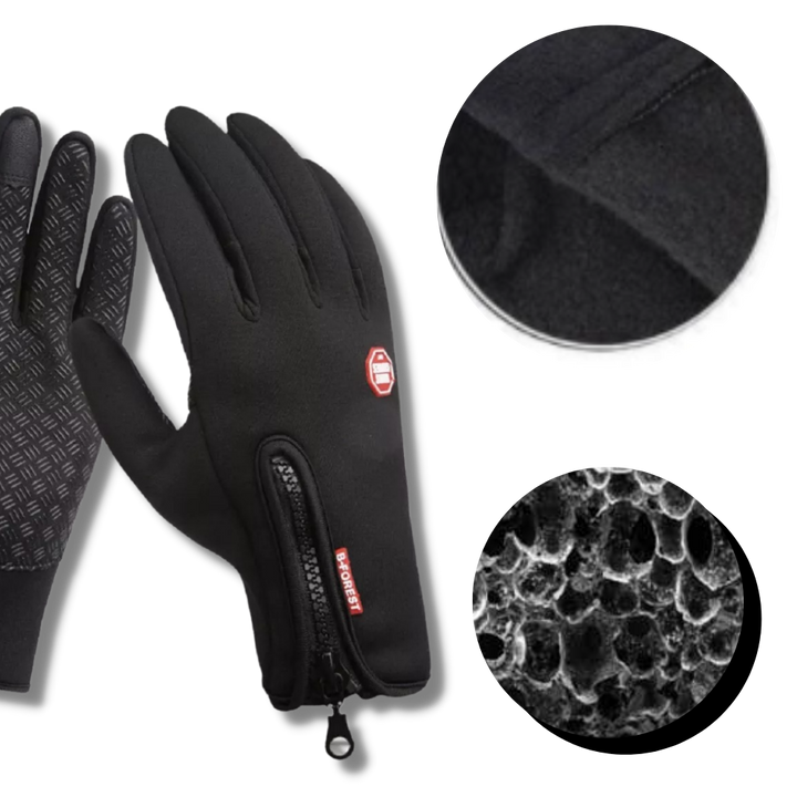 Windproof Thermal Gloves with Zipper, Grip Palm and Touchscreen