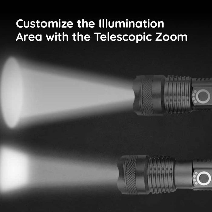 Hendrano™ Rechargeable LED Flashlight with Zoom, Waterproof Aluminum Body