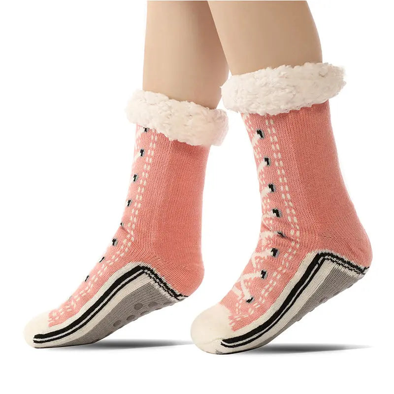 Ultra-Warm Thick Jacquard House Socks with Non-Slip Sole
