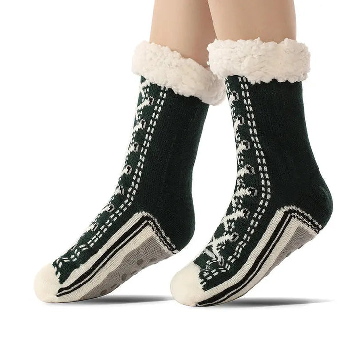 Ultra-Warm Thick Jacquard House Socks with Non-Slip Sole