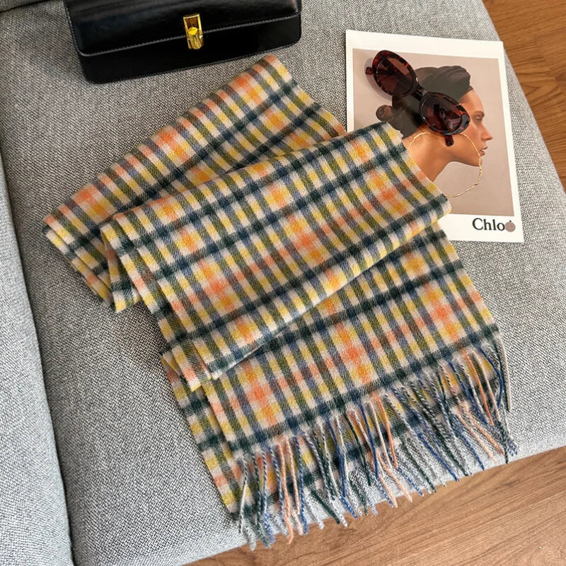 Plaid 100% Wool Scarf for Women – Oversized and Windproof
