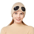 Knit beanie with flip-up goggles on front