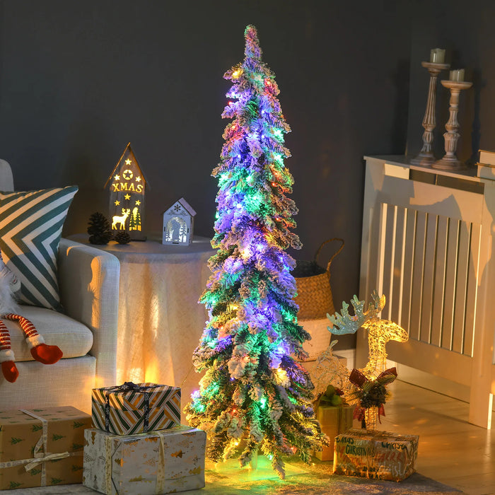 Hendrano 4 ft Flocked Pencil Christmas Tree with Two-Color LEDs