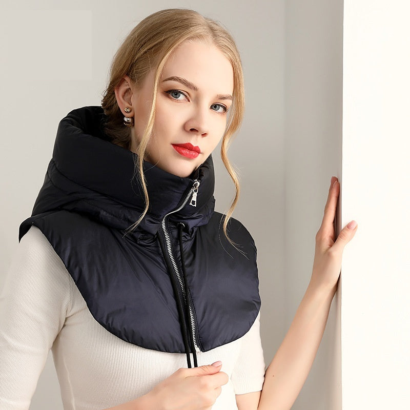 Quilted down hood with neck warmer
