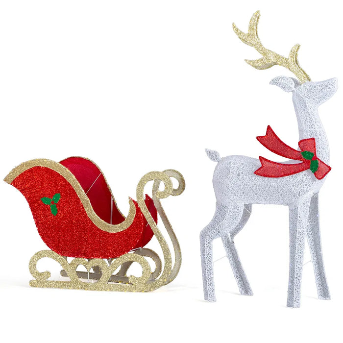 Hendrano 5 ft Lighted Reindeer and Sleigh Set with 450 LEDs