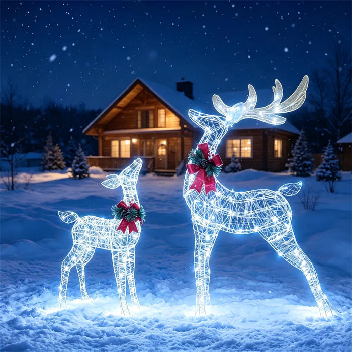 Hendrano Set of 2 Lighted Glitter Reindeer with Red Bows