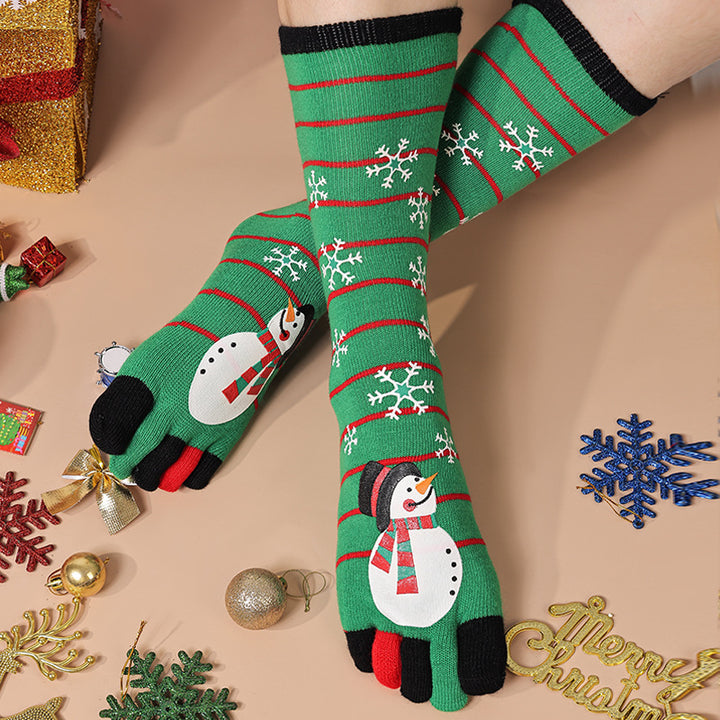 Knee-high Christmas toe socks with penguins