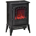 Black electric stove heater with glass front flames