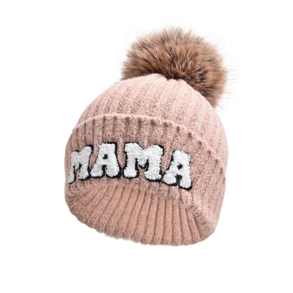 MAMA and MINI pompom beanie set