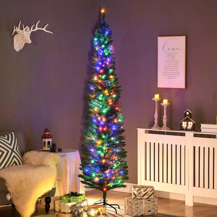Hendrano 7 ft Slim Green Pencil Christmas Tree with Multicolor LEDs
