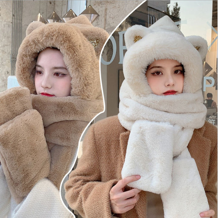 Plush heated hood with scarf and ears
